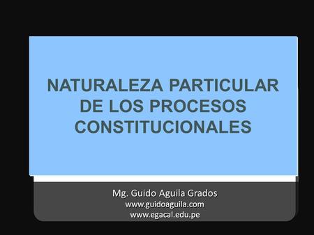 Www.guidoaguila.com NATURALEZA PARTICULAR DE LOS PROCESOS CONSTITUCIONALES Mg. Guido Aguila Grados www.guidoaguila.com www.egacal.edu.pe.