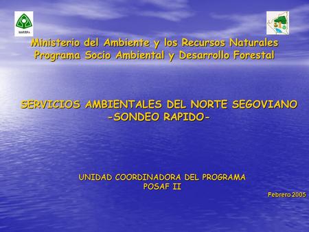 Ministerio del Ambiente y los Recursos Naturales Programa Socio Ambiental y Desarrollo Forestal UNIDAD COORDINADORA DEL PROGRAMA POSAF II Febrero 2005.