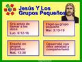 Edgar Redondo R. Jesús Y Los Grupos Pequeños Oró antes de llamar a los doce Luc. 6:12-16 Eligió su grupo pequeño Mar. 3:13-19 Enseñó en grupos pequeños.