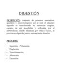 DEFINICIÓN: conjunto de procesos mecánicos, químicos y microbiológicos por el cual el alimento ingerido es transformado en sustancias simples, capaces.