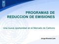 PROGRAMAS DE REDUCCION DE EMISIONES Una nueva oportunidad en el Mercado de Carbono Jorge Alvarez Lam.