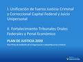 I. Unificación de fueros Justicia Criminal y Correccional Capital Federal y Juicio Unipersonal II. Fortalecimiento Tribunales Orales Federales y Penal.