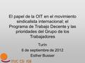 El papel de la OIT en el movimiento sindicalista internacional; el Programa de Trabajo Decente y las prioridades del Grupo de los Trabajadores Turín 6.