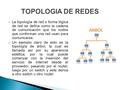  La topología de red o forma lógica de red se define como la cadena de comunicación que los nodos que conforman una red usan para comunicarse.  Un ejemplo.