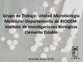 Grupo de Trabajo: Unidad Microbiología Molecular-Departamento de BIOGEM- Instituto de Investigaciones Biológicas Clemente Estable Avenida Italia 3318.