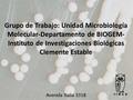 Grupo de Trabajo: Unidad Microbiología Molecular-Departamento de BIOGEM- Instituto de Investigaciones Biológicas Clemente Estable Avenida Italia 3318.