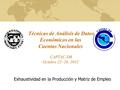 Técnicas de Análisis de Datos Económicos en las Cuentas Nacionales CAPTAC-DR Octubre 22- 26, 2012 Exhaustividad en la Producción y Matriz de Empleo.