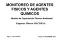 MONITOREO DE AGENTES FISICOS Y AGENTES QUIMICOS Modulo de Capacitación Técnico Ambiental Chaparra, SETIEMBRE 2005 Ing. J. Luís León A. Empresa Minera MACDESA.