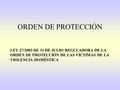 ORDEN DE PROTECCIÓN LEY 27/2003 DE 31 DE JULIO REGULADORA DE LA ORDEN DE PROTECCIÓN DE LAS VÍCTIMAS DE LA VIOLENCIA DOMÉSTICA.