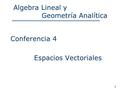 Algebra Lineal y Geometría Analítica Conferencia 4 Espacios Vectoriales 1.