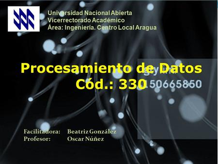 Procesamiento de Datos Cód.: 330 Facilitadora: Beatriz González Profesor: Oscar Núñez Universidad Nacional Abierta Vicerrectorado Académico Área: Ingeniería.