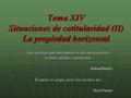 Tema XIV Situaciones de cotitularidad (II) La propiedad horizontal Los vecinos que uno nunca ve de cerca son los vecinos ideales y perfectos. Aldous Huxley.