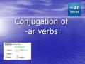 Conjugation of -ar verbs. To conjugate an –ar verb: 1) Drop the –ar ending from the stem (it is in the infinitive form): hablar = to speak habl (speak)