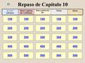 Repaso de Capítulo 10 100 200 100 200 300 400 500 300 400 500 100 200 300 400 500 100 200 300 400 500 100 200 300 400 500 Ir + a + infinitivo Tener + ganas.