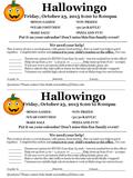 Hallowingo Friday, October 23, 2015 6:00 to 8:00pm BINGO GAMES! WIN PRIZES! WEAR COSTUMES! 50/50 RAFFLE! BAKE SALE! PIZZA AND FUN! Put it on your calendar!