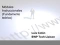 Módulos Instruccionales (Fundamento teórico) Luis Colón BWP Tech Liaison.