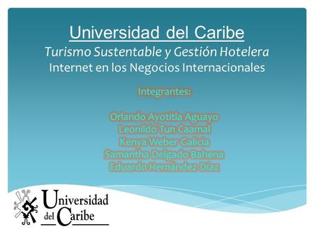 Universidad del Caribe Turismo Sustentable y Gestión Hotelera Internet en los Negocios Internacionales.