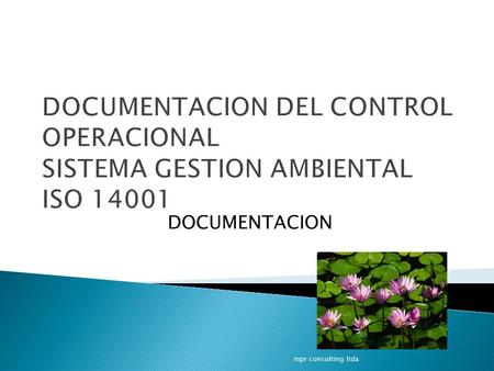 DOCUMENTACION DEL CONTROL OPERACIONAL SISTEMA GESTION AMBIENTAL ISO 14001 mpr consulting ltda.