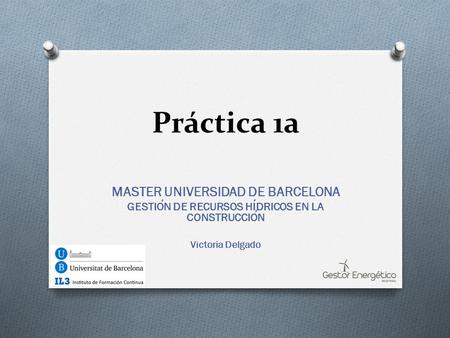 Práctica 1a MASTER UNIVERSIDAD DE BARCELONA GESTION DE RECURSOS HIDRICOS EN LA CONSTRUCCION Victoria Delgado.