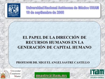 EL PAPEL DE LA DIRECCIÓN DE RECURSOS HUMANOS EN LA GENERACIÓN DE CAPITAL HUMANO PROFESOR DR. MIGUEL ANGEL SASTRE CASTILLO