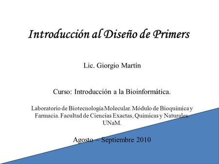 Curso: Introducción a la Bioinformática.