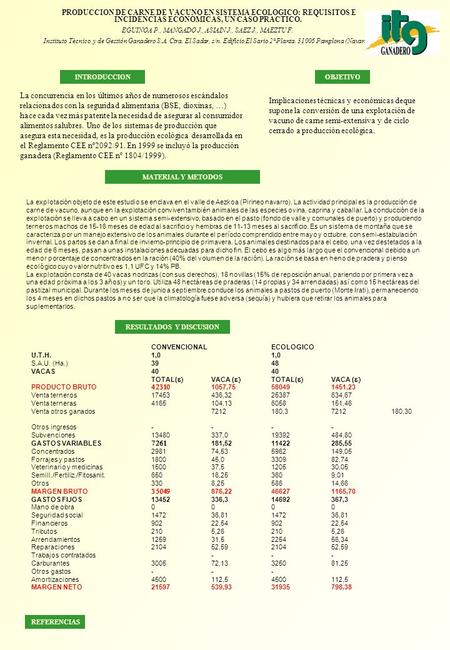 PRODUCCION DE CARNE DE VACUNO EN SISTEMA ECOLOGICO: REQUISITOS E INCIDENCIAS ECONOMICAS, UN CASO PRACTICO. EGUINOA P., MANGADO J., ASIAIN J., SAEZ J.,