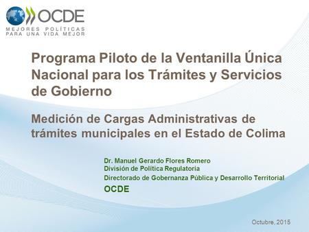 Programa Piloto de la Ventanilla Única Nacional para los Trámites y Servicios de Gobierno Medición de Cargas Administrativas de trámites municipales en.