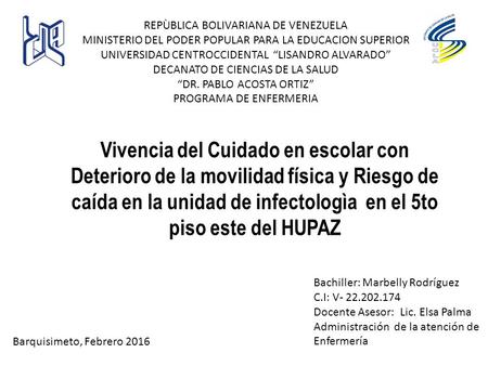 REPÙBLICA BOLIVARIANA DE VENEZUELA MINISTERIO DEL PODER POPULAR PARA LA EDUCACION SUPERIOR UNIVERSIDAD CENTROCCIDENTAL “LISANDRO ALVARADO” DECANATO DE.