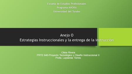 Cilsia Rivera PRTE 640-Proyecto Tecnológico y Diseño Instruccional II Profa. Laylannie Torres Escuela de Estudios ProfesionalesEscuela de Estudios Profesionales.