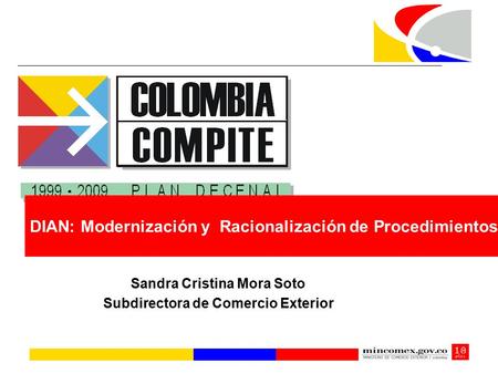 DIAN: Modernización y Racionalización de Procedimientos Sandra Cristina Mora Soto Subdirectora de Comercio Exterior.