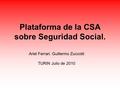 Plataforma de la CSA sobre Seguridad Social. Ariel Ferrari. Guillermo Zuccotti TURIN Julio de 2010.