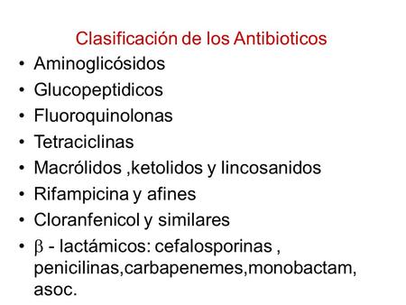 Clasificación de los Antibioticos
