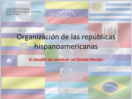 Organización de las repúblicas hispanoamericanas El desafío de construir un Estado-Nación Colegio SSCC – Providencia Sector: Historia, Geografía y Cs.