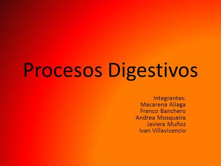 Procesos Digestivos Integrantes: Macarena Aliaga Franco Banchero Andrea Mosqueira Javiera Muñoz Ivan Villavicencio.