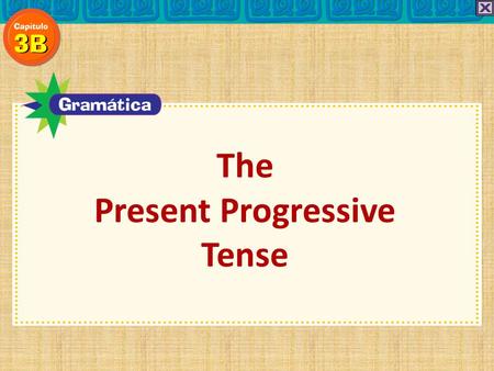 The Present Progressive Tense. To say that an action is happening right now, use the… present progressive. The Present Progressive Tense ¿Recuerdas?