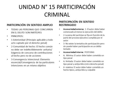UNIDAD N° 15 PARTICIPACIÓN CRIMINAL