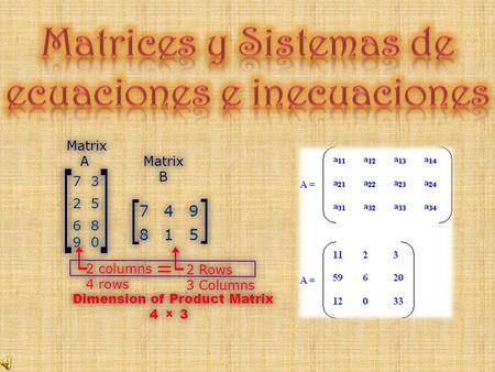 Tabla bidimensional En cantidades abstractas Pueden sumarse y multiplicarse Sistema de ecuaciones lineales.