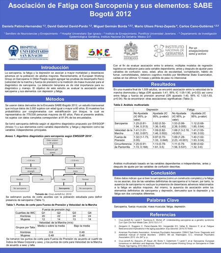 Template ID: simplestructure Size: 42x48 Asociación de Fatiga con Sarcopenia y sus elementos: SABE Bogotá 2012 Daniela Patino-Hernandez 1,3, David Gabriel.