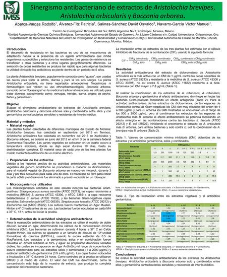 Sinergismo antibacteriano de extractos de Aristolochia brevipes, Aristolochia orbicularis y Bocconia arborea. Introducción El desarrollo de resistencia.