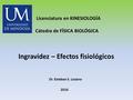 Licenciatura en KINESIOLOGÍA Cátedra de FÍSICA BIOLÓGICA Ingravidez – Efectos fisiológicos Dr. Esteban S. Lozano 2016.