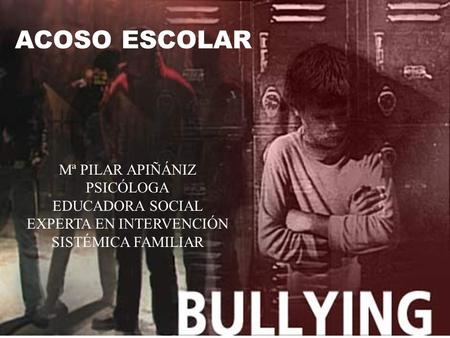 Mª PILAR APIÑÁNIZ PSICÓLOGA EDUCADORA SOCIAL EXPERTA EN INTERVENCIÓN SISTÉMICA FAMILIAR ACOSO ESCOLAR.