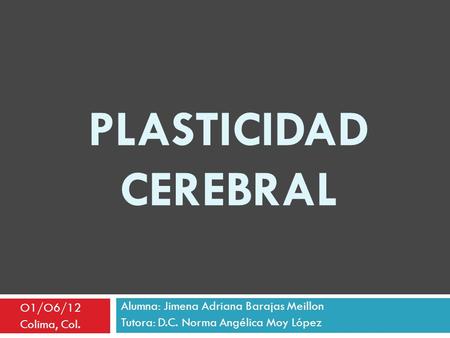 Plasticidad Cerebral Alumna: Jimena Adriana Barajas Meillon O1/O6/12