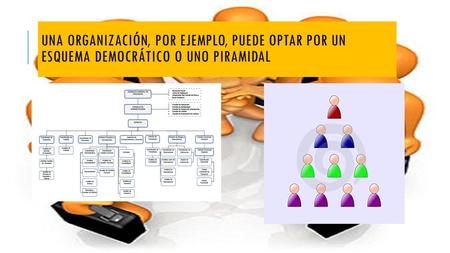 UNA ORGANIZACIÓN, POR EJEMPLO, PUEDE OPTAR POR UN ESQUEMA DEMOCRÁTICO O UNO PIRAMIDAL.