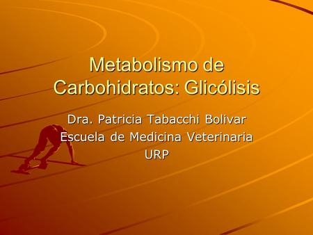 Metabolismo de Carbohidratos: Glicólisis Dra. Patricia Tabacchi Bolivar Escuela de Medicina Veterinaria URP.