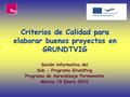 Criterios de Calidad para elaborar buenos proyectos en GRUNDTVIG Sesión informativa del Sub - Programa Grundtvig Programa de Aprendizaje Permanente Murcia.