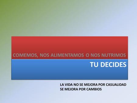 TU DECIDES COMEMOS, NOS ALIMENTAMOS O NOS NUTRIMOS.