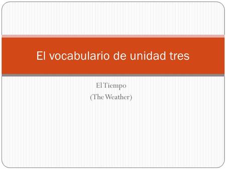 El Tiempo (The Weather) El vocabulario de unidad tres.