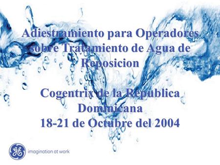 Adiestramiento para Operadores sobre Tratamiento de Agua de Reposicion Cogentrix de la Republica Dominicana 18-21 de Octubre del 2004.