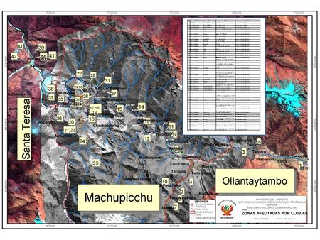 NºDistritoSectorEventoUbicación 1Distrito OllantaytamboComunidad TanqqaqInundación río VilcanotaZona amortiguamiento SHM 2Distrito OllantaytamboComunidad.