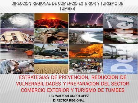 LIC. WALFO ALONSO LOPEZ DIRECTOR REGIONAL ESTRATEGIAS DE PREVENCION, REDUCCION DE VULNERABILIDADES Y PREPARACION DEL SECTOR COMERCIO EXTERIOR Y TURISMO.